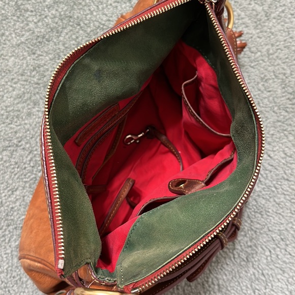 Dooney & Burke | Brown Leather Tassel Shoulder Bag Zip Closure - Picture 8 of 13